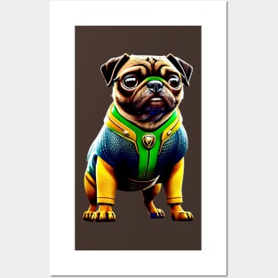 Cute Pug in Aquatic Suit - Adorable Pug Dressed up as Underwater Hero Posters and Art